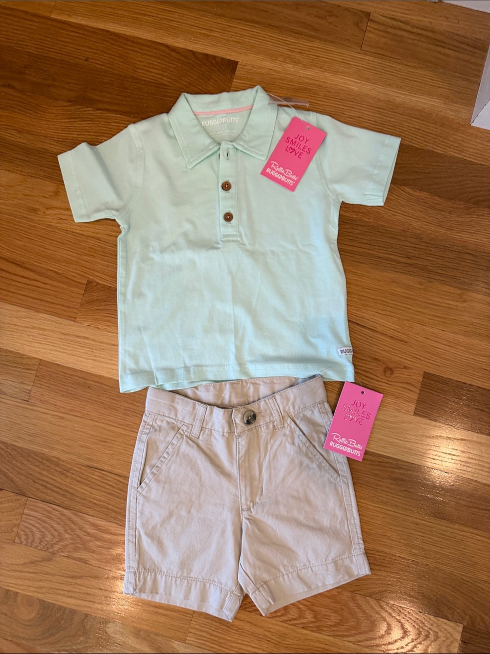 RuggedButts Mint Polo & Tan Shorts Matching Set